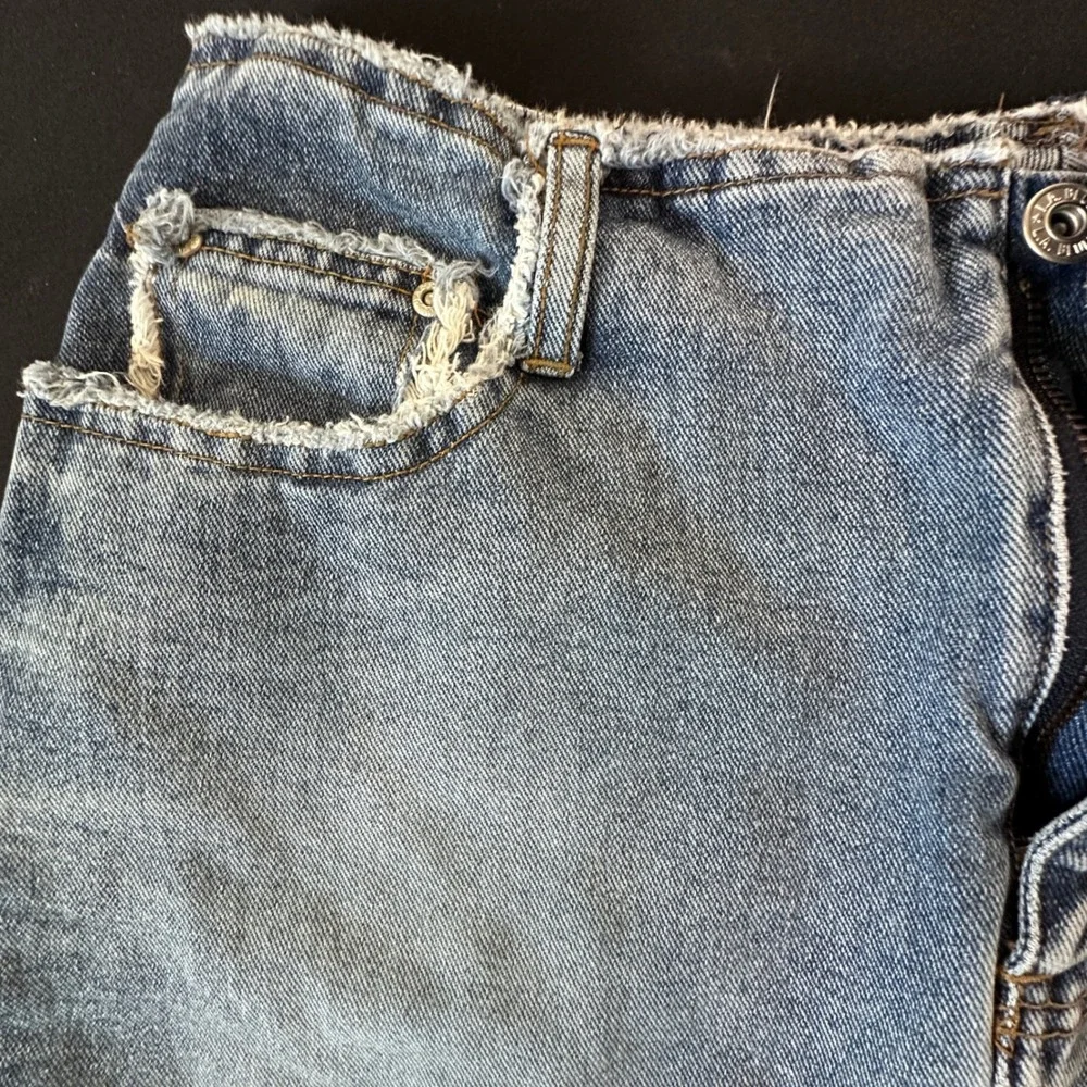 Vintage L.A. Blues Denim Mini‎ Skirt High Waisted Raw Hem Medium Wash Size 14